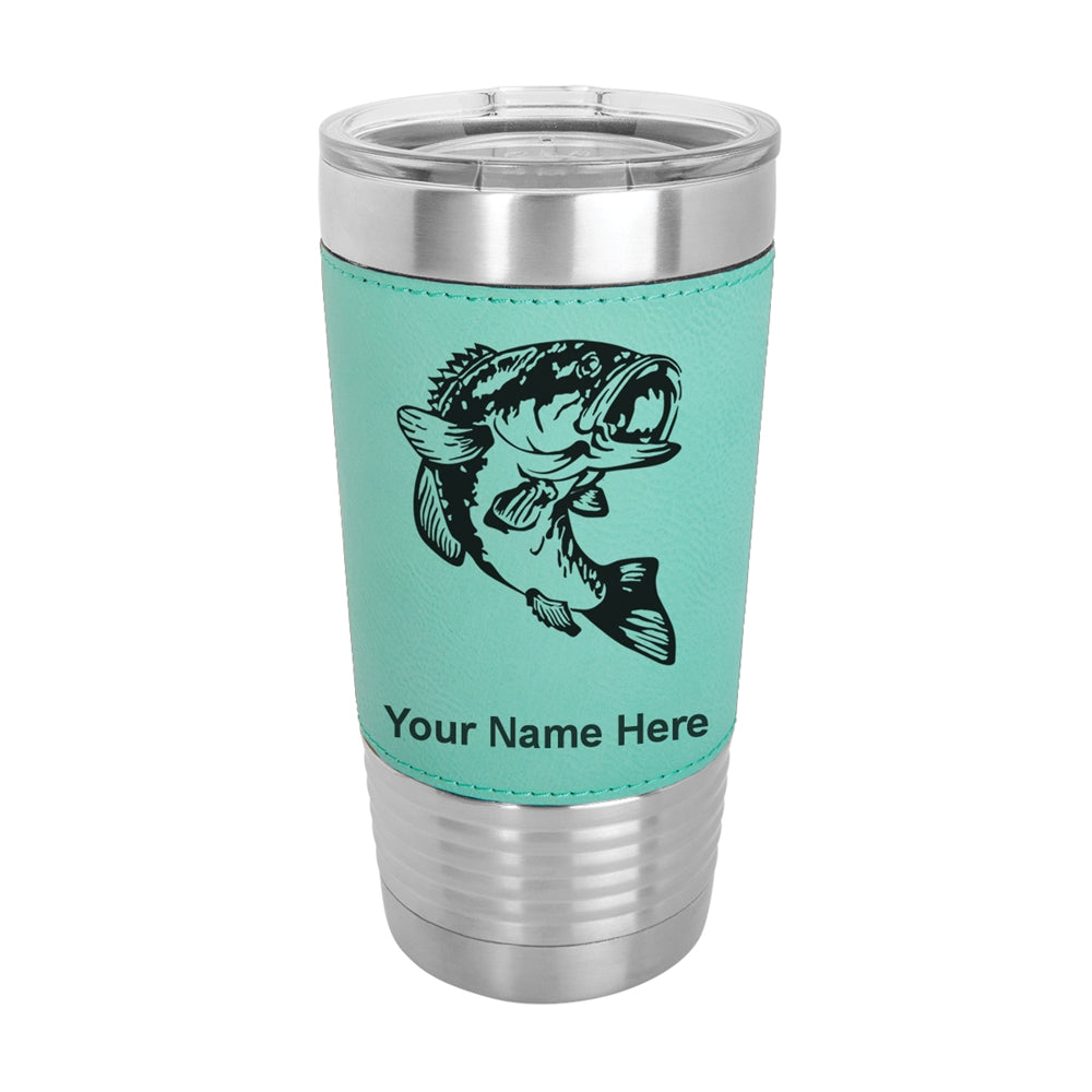 20oz Faux Leather Tumbler Mug, Bass Fish, Personalized Engraving Included - LaserGram Custom Engraved Gifts