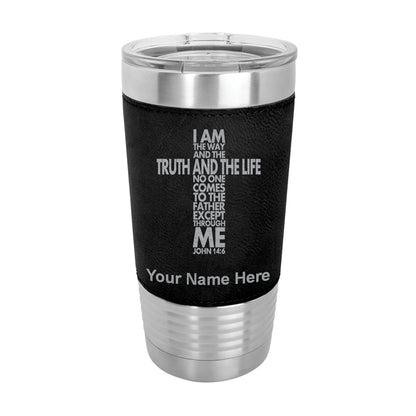 20oz Faux Leather Tumbler Mug, Bible Verse John 14-6, Personalized Engraving Included - LaserGram Custom Engraved Gifts