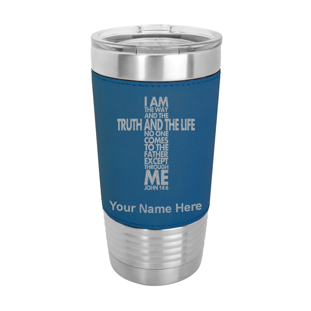 20oz Faux Leather Tumbler Mug, Bible Verse John 14-6, Personalized Engraving Included - LaserGram Custom Engraved Gifts