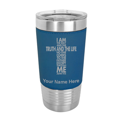 20oz Faux Leather Tumbler Mug, Bible Verse John 14-6, Personalized Engraving Included - LaserGram Custom Engraved Gifts