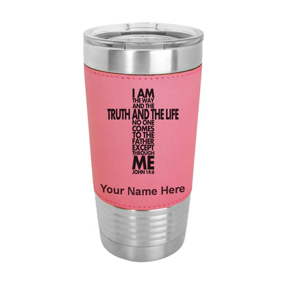20oz Faux Leather Tumbler Mug, Bible Verse John 14-6, Personalized Engraving Included - LaserGram Custom Engraved Gifts