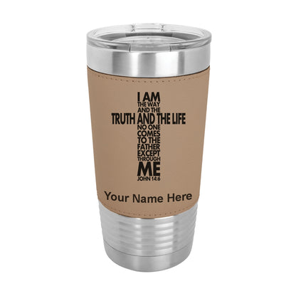 20oz Faux Leather Tumbler Mug, Bible Verse John 14-6, Personalized Engraving Included - LaserGram Custom Engraved Gifts