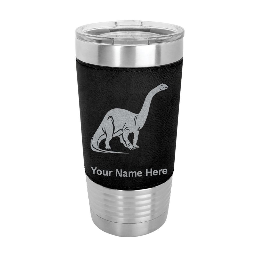 20oz Faux Leather Tumbler Mug, Brontosaurus Dinosaur, Personalized Engraving Included - LaserGram Custom Engraved Gifts