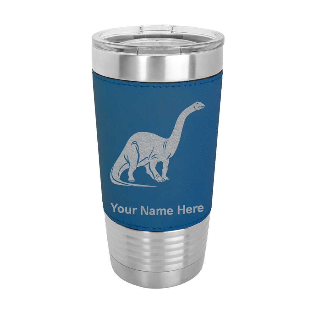 20oz Faux Leather Tumbler Mug, Brontosaurus Dinosaur, Personalized Engraving Included - LaserGram Custom Engraved Gifts