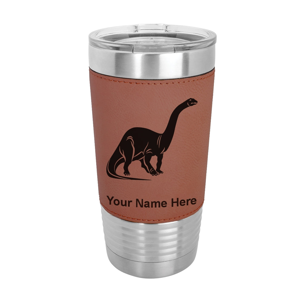 20oz Faux Leather Tumbler Mug, Brontosaurus Dinosaur, Personalized Engraving Included - LaserGram Custom Engraved Gifts