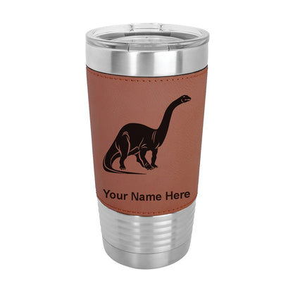 20oz Faux Leather Tumbler Mug, Brontosaurus Dinosaur, Personalized Engraving Included - LaserGram Custom Engraved Gifts