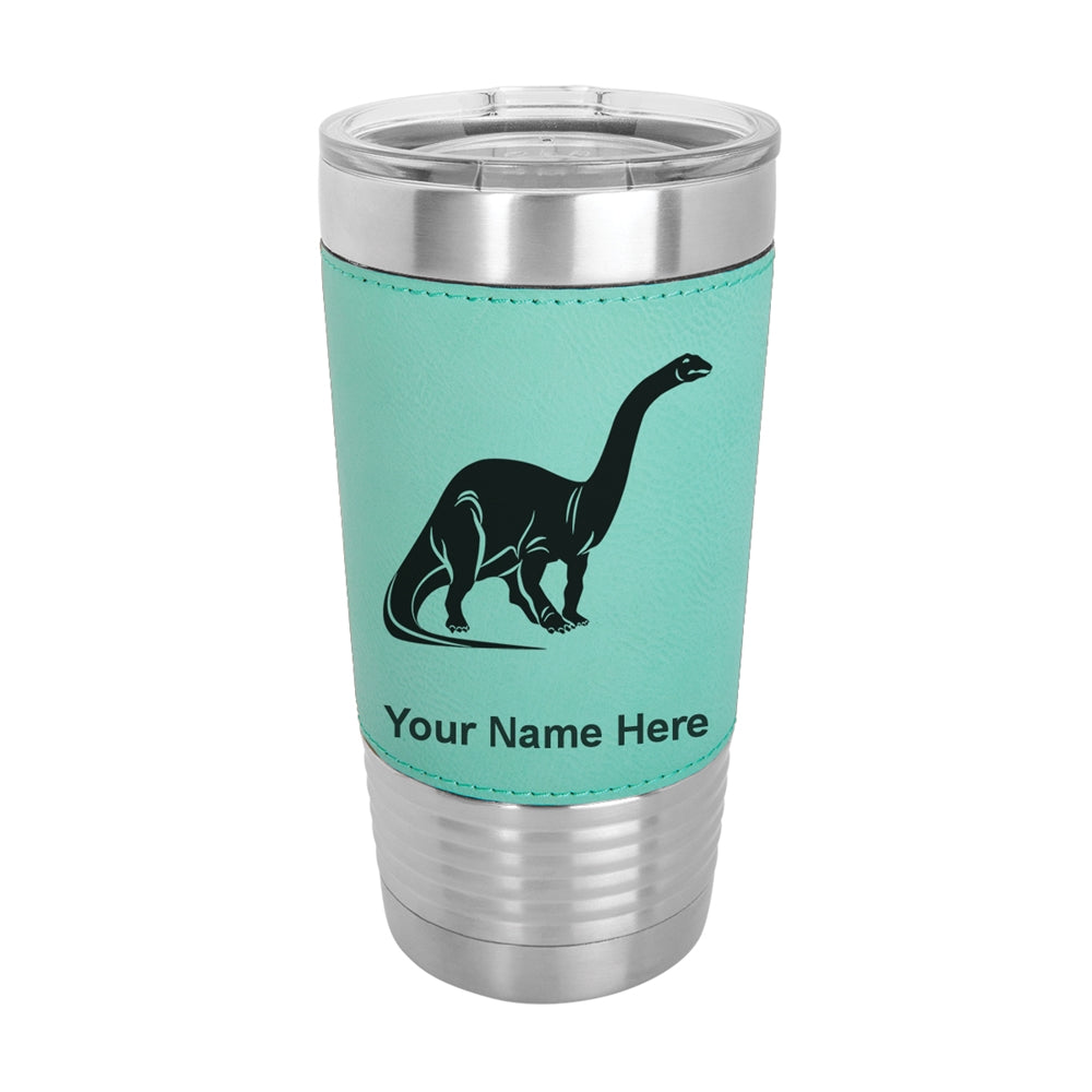 20oz Faux Leather Tumbler Mug, Brontosaurus Dinosaur, Personalized Engraving Included - LaserGram Custom Engraved Gifts