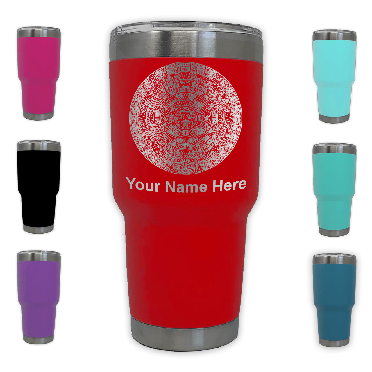 LaserGram 30oz Tumbler Mug, Aztec Calendar, Personalized Engraving Included