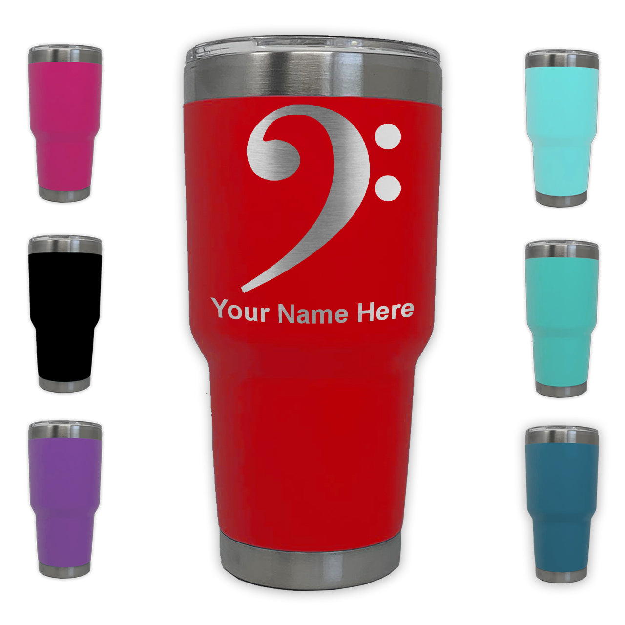 LaserGram 30oz Tumbler Mug, Bass Clef, Personalized Engraving Included