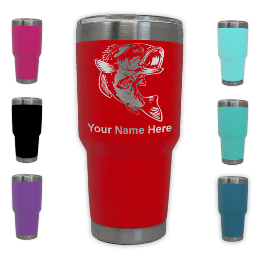 LaserGram 30oz Tumbler Mug, Bass Fish, Personalized Engraving Included