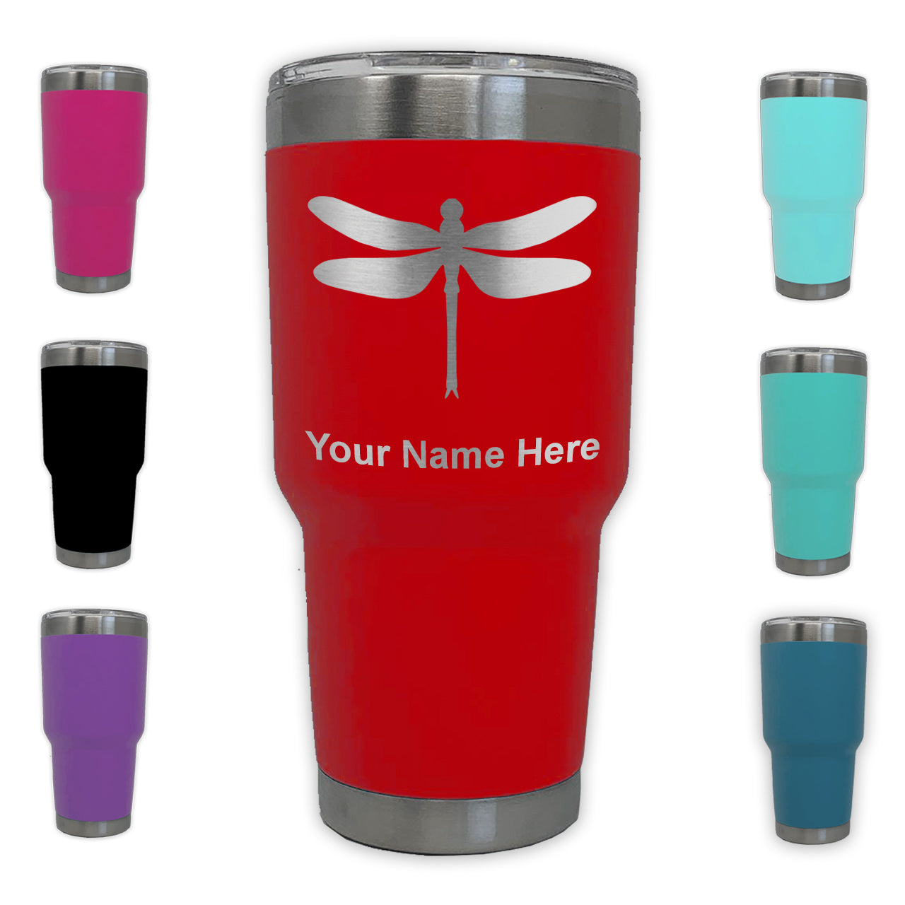LaserGram 30oz Tumbler Mug, Dragonfly, Personalized Engraving Included