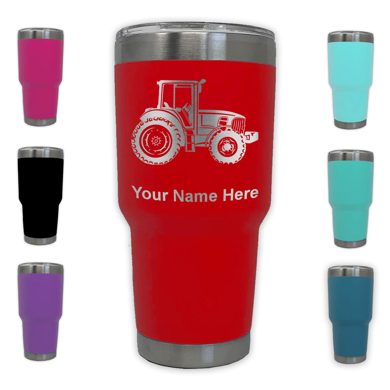 LaserGram 30oz Tumbler Mug, Farm Tractor, Personalized Engraving Included