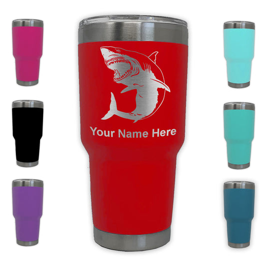 LaserGram 30oz Tumbler Mug, Great White Shark, Personalized Engraving Included