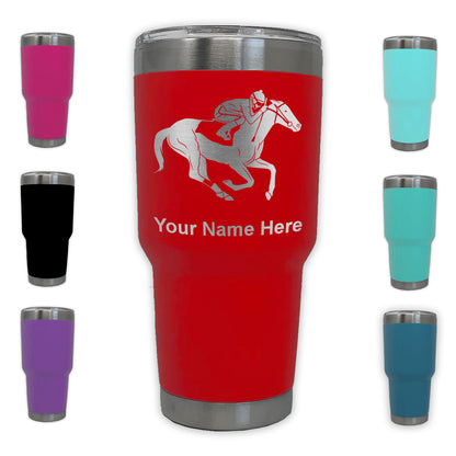 LaserGram 30oz Tumbler Mug, Horse Racing, Personalized Engraving Included