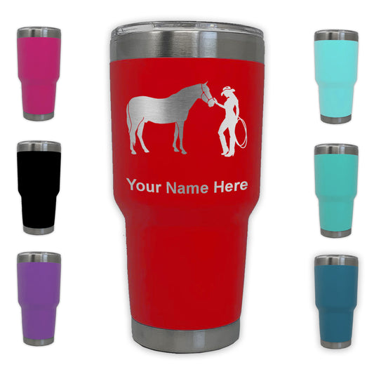 LaserGram 30oz Tumbler Mug, Horse and Cowgirl, Personalized Engraving Included
