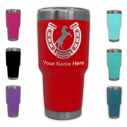 LaserGram 30oz Tumbler Mug, Horseshoe with Horse, Personalized Engraving Included