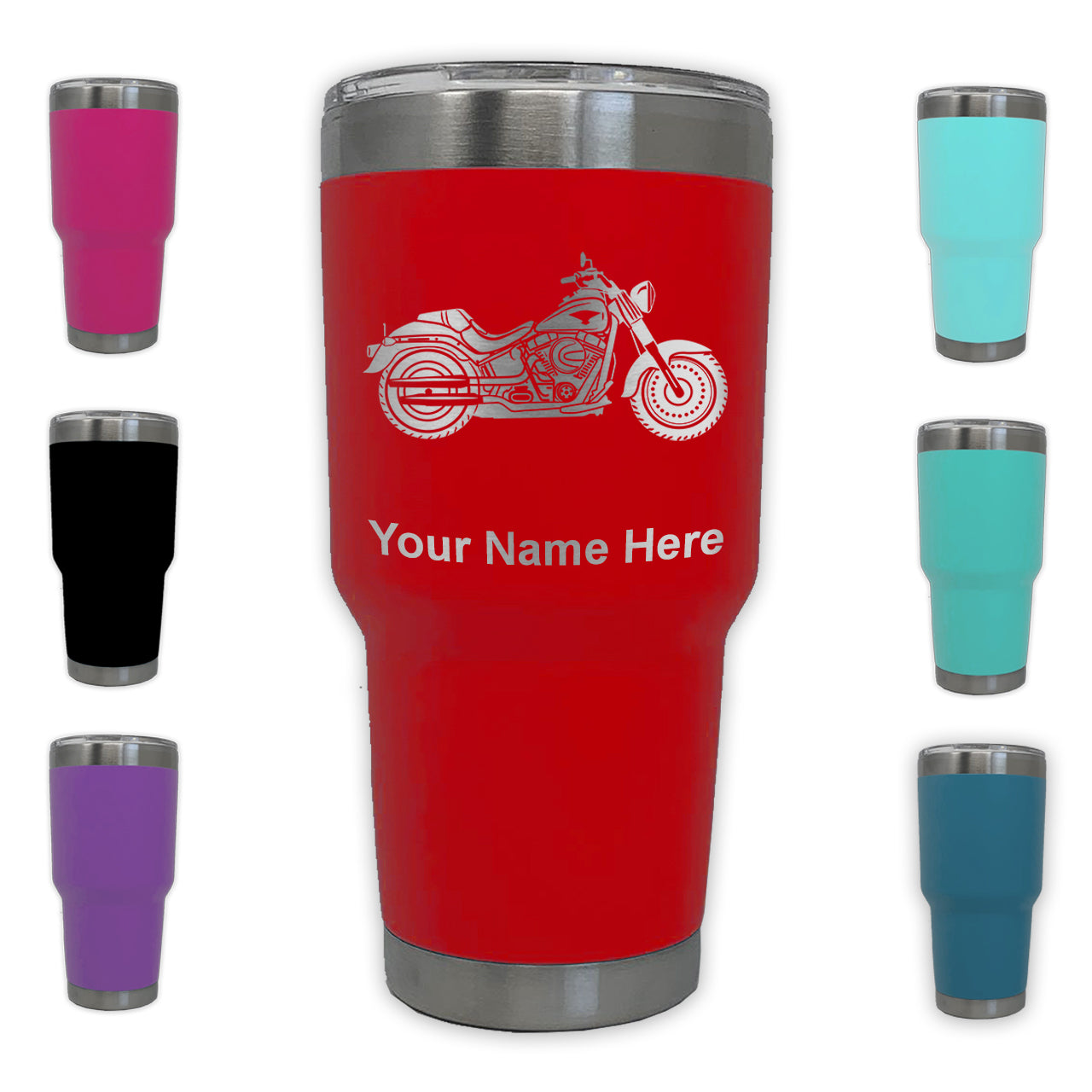 LaserGram 30oz Tumbler Mug, Motorcycle, Personalized Engraving Included