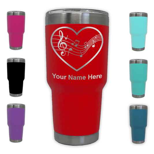 LaserGram 30oz Tumbler Mug, Music Staff Heart, Personalized Engraving Included