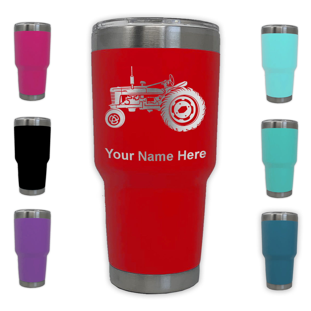 LaserGram 30oz Tumbler Mug, Old Farm Tractor, Personalized Engraving Included