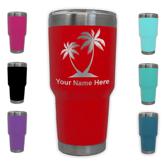 LaserGram 30oz Tumbler Mug, Palm Trees, Personalized Engraving Included