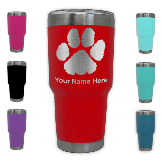 LaserGram 30oz Tumbler Mug, Paw Print, Personalized Engraving Included