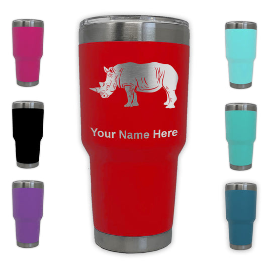 LaserGram 30oz Tumbler Mug, Rhinoceros, Personalized Engraving Included