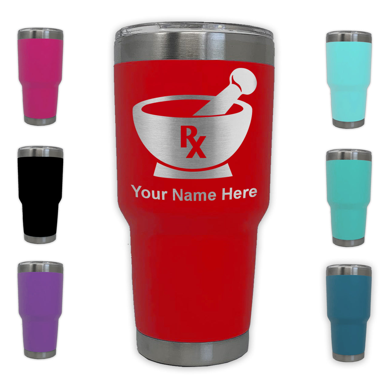 LaserGram 30oz Tumbler Mug, Rx Pharmacy Symbol, Personalized Engraving Included