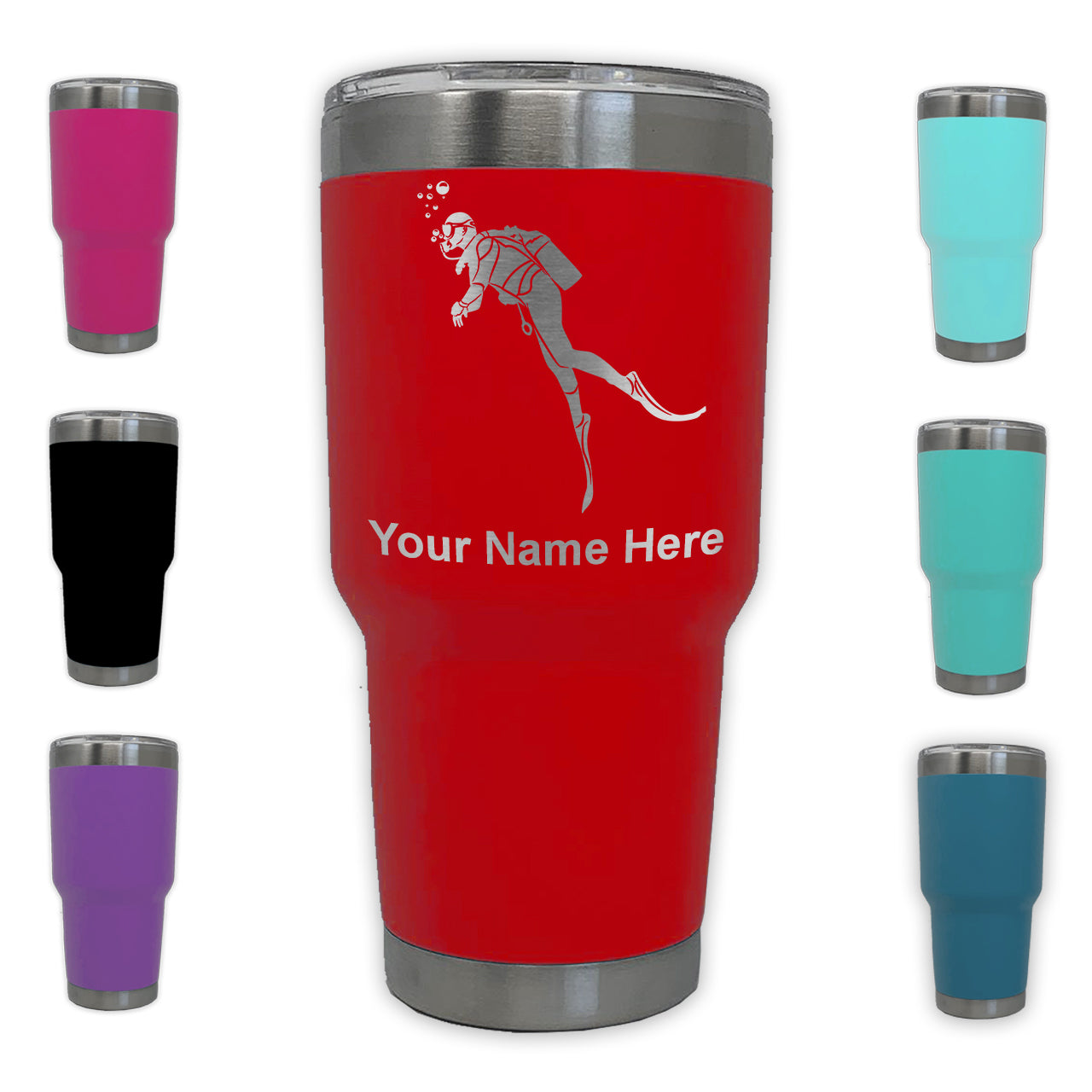 LaserGram 30oz Tumbler Mug, Scuba Diver, Personalized Engraving Included