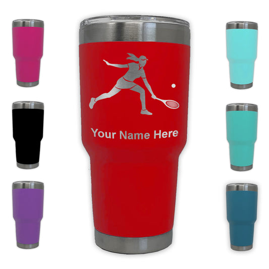LaserGram 30oz Tumbler Mug, Tennis Player Woman, Personalized Engraving Included