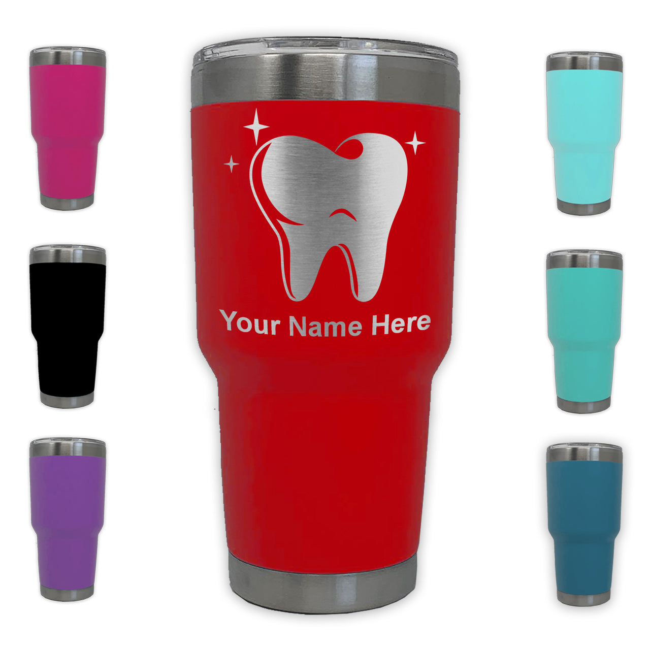 LaserGram 30oz Tumbler Mug, Tooth, Personalized Engraving Included