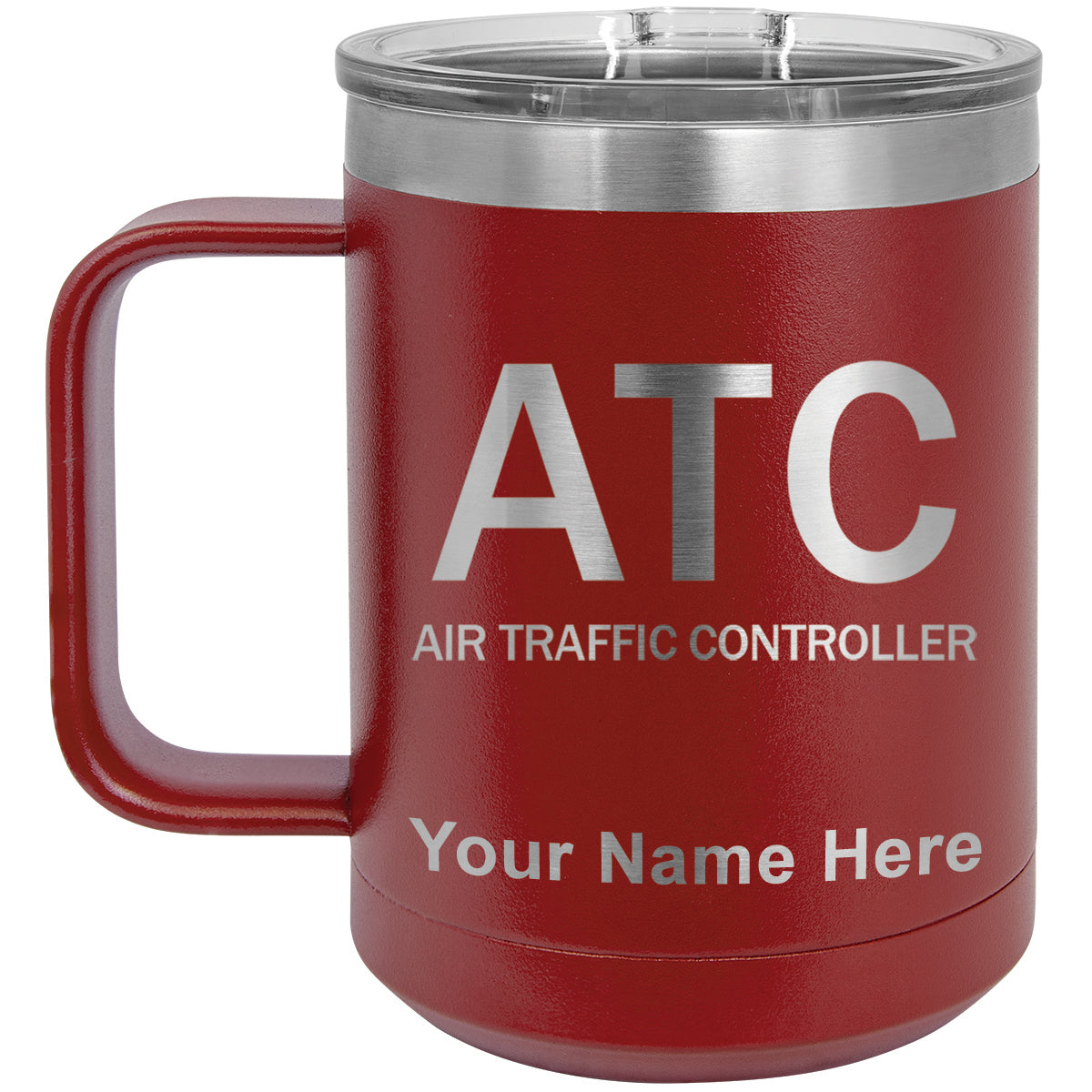 15oz Vacuum Insulated Coffee Mug, ATC Air Traffic Controller, Personalized Engraving Included