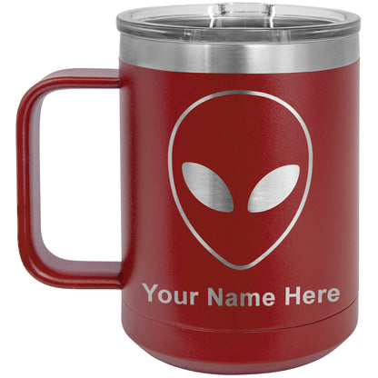 15oz Vacuum Insulated Coffee Mug, Alien Head, Personalized Engraving Included