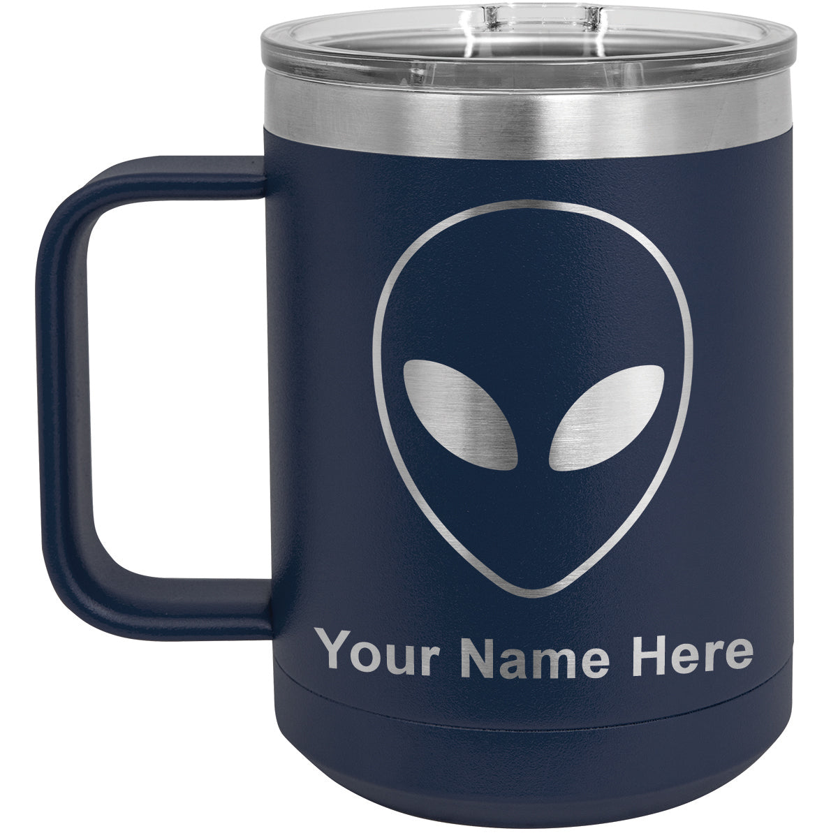 15oz Vacuum Insulated Coffee Mug, Alien Head, Personalized Engraving Included