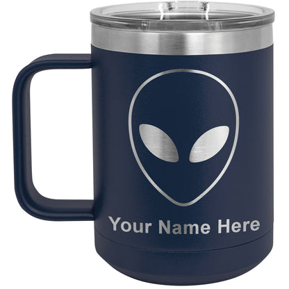 15oz Vacuum Insulated Coffee Mug, Alien Head, Personalized Engraving Included
