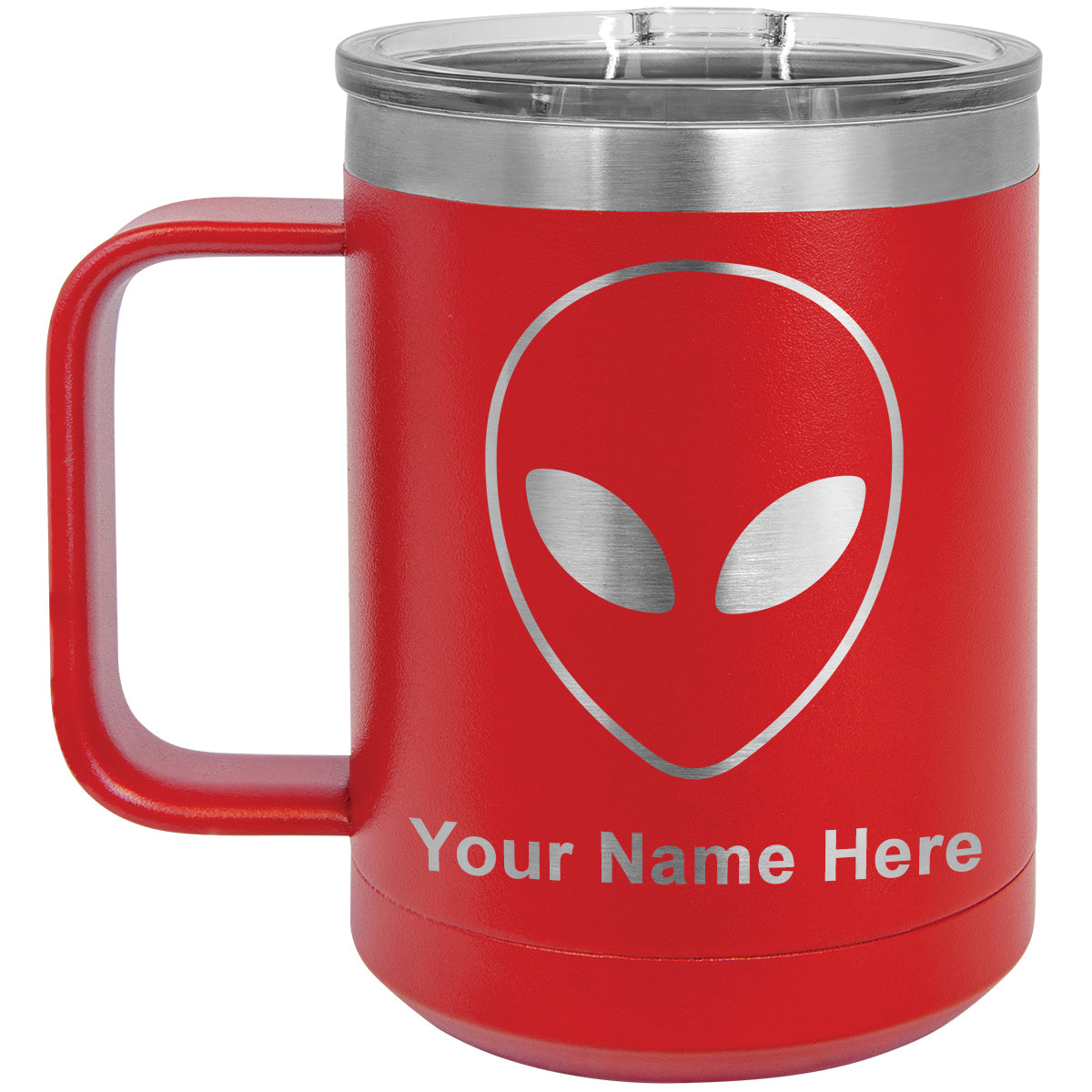 15oz Vacuum Insulated Coffee Mug, Alien Head, Personalized Engraving Included