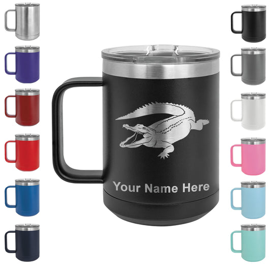 15oz Vacuum Insulated Coffee Mug, Alligator, Personalized Engraving Included