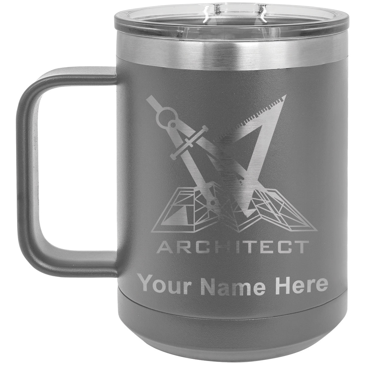 15oz Vacuum Insulated Coffee Mug, Architect Symbol, Personalized Engraving Included
