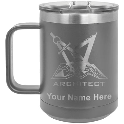 15oz Vacuum Insulated Coffee Mug, Architect Symbol, Personalized Engraving Included