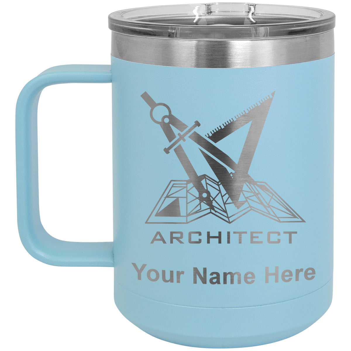 15oz Vacuum Insulated Coffee Mug, Architect Symbol, Personalized Engraving Included