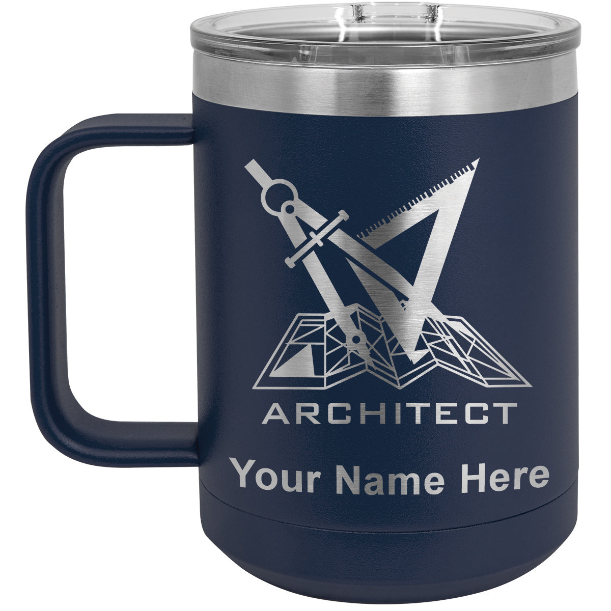 15oz Vacuum Insulated Coffee Mug, Architect Symbol, Personalized Engraving Included