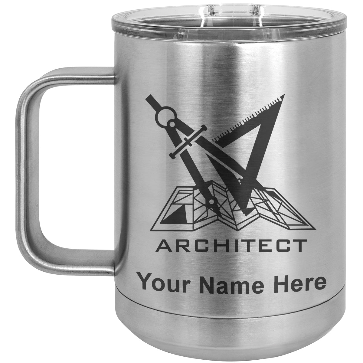 15oz Vacuum Insulated Coffee Mug, Architect Symbol, Personalized Engraving Included