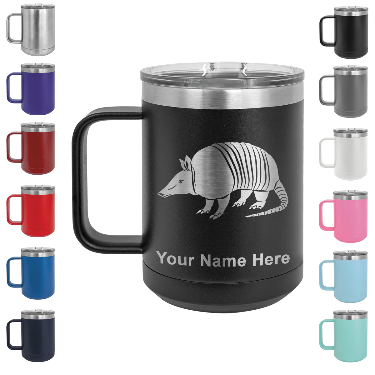 15oz Vacuum Insulated Coffee Mug, Armadillo, Personalized Engraving Included