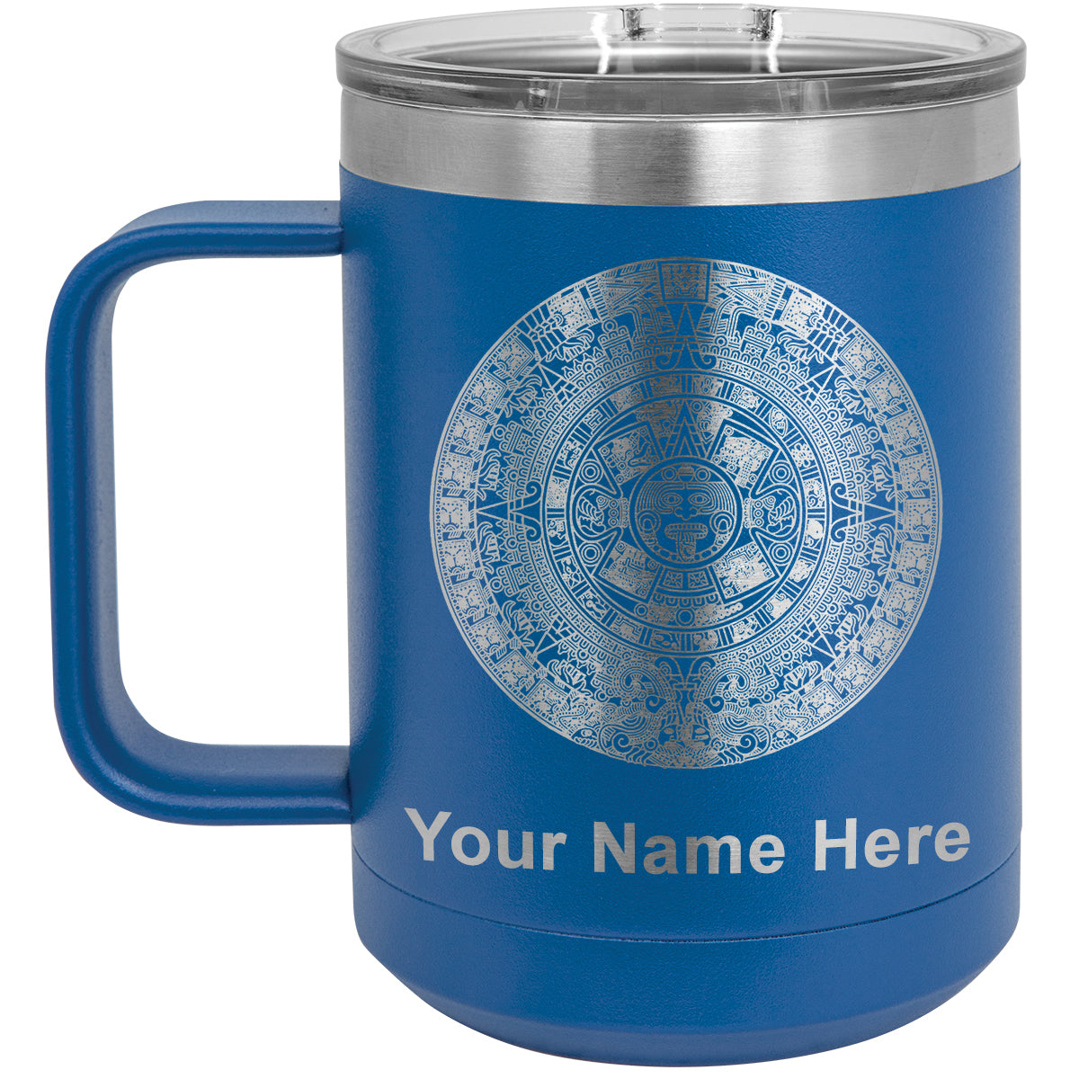 15oz Vacuum Insulated Coffee Mug, Aztec Calendar, Personalized Engraving Included