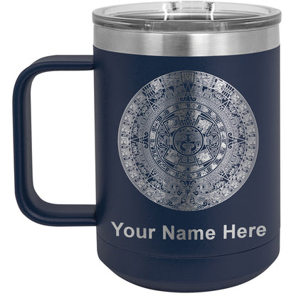 15oz Vacuum Insulated Coffee Mug, Aztec Calendar, Personalized Engraving Included