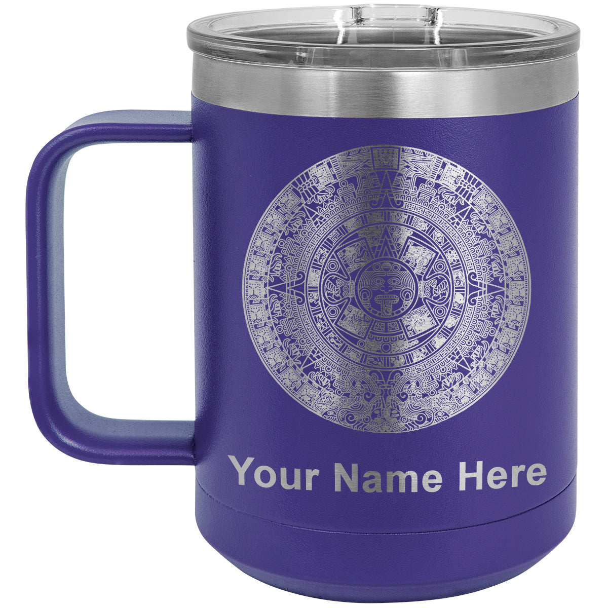 15oz Vacuum Insulated Coffee Mug, Aztec Calendar, Personalized Engraving Included
