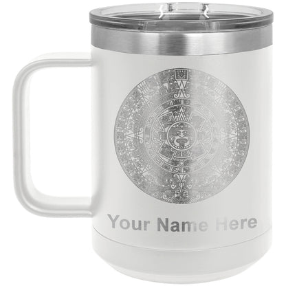 15oz Vacuum Insulated Coffee Mug, Aztec Calendar, Personalized Engraving Included