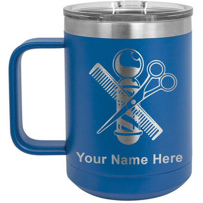 15oz Vacuum Insulated Coffee Mug, Barber Shop Pole, Personalized Engraving Included