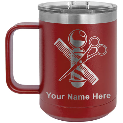 15oz Vacuum Insulated Coffee Mug, Barber Shop Pole, Personalized Engraving Included