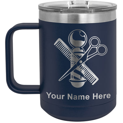 15oz Vacuum Insulated Coffee Mug, Barber Shop Pole, Personalized Engraving Included