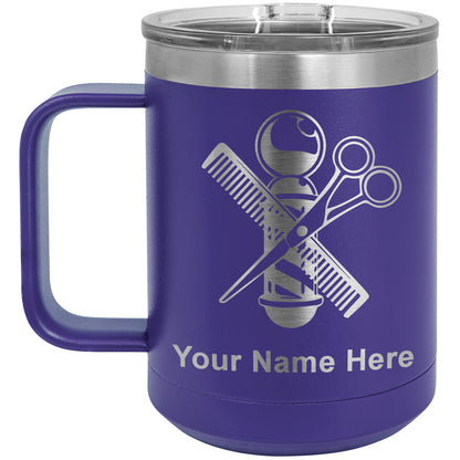 15oz Vacuum Insulated Coffee Mug, Barber Shop Pole, Personalized Engraving Included